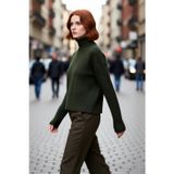 PayBuy Kadın Oversize Dik Yaka Triko Kazak Standart Kollu Düz Desen Yumuşak Dokulu Crop Kışlık Rahatlık