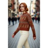PayBuy Kadın Oversize Etnik Desenli Bisiklet Yaka Düşük Kol Triko Kazak Kışlık Günlük Şıklık Sunar - Kahverengi