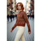 PayBuy Kadın Oversize Etnik Desenli Bisiklet Yaka Düşük Kol Triko Kazak Kışlık Günlük Şıklık Sunar