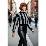 PayBuy Kadın Oversize Fermuarlı Dik Yaka Çizgili Crop Triko Kazak Kış Kombinlerinin Vazgeçilmezi.