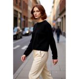 PayBuy Kadın Oversize Fit Düşük Kol Bisiklet Yaka Basic Triko Kazak Casual Günlük Kış Şıklığı Sunar - Siyah - M