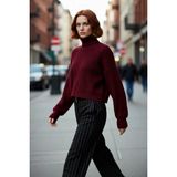 PayBuy Kadın Oversize Fitilli Bordo Balıkçı Yaka Uzun Reglan Kollu Crop Akrilik Triko Kazak Kaliteli