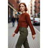PayBuy Kadın Oversize Gri Akrilik Selanik Dokuma Super Crop Ispanyol Kol Triko Kazak Günlük Stilinize - Kiremit