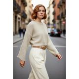 PayBuy Kadın Oversize Gri Akrilik Selanik Dokuma Super Crop Ispanyol Kol Triko Kazak Günlük Stilinize - Taş