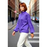 PayBuy Kadın Oversize Kalın Dik Yaka Triko Kazak Kışlık Soğuk Havalarda Konforlu Günlük Stil Kaliteli - Mor