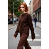 PayBuy Kadın Oversize Kalın Düşük Kol Triko Kazak Modern Rahat Kışlık Günlük Şık Kombinler Için Ideal Crop - Kahverengi