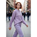 PayBuy Kadın Oversize Kalıp Düşük Kol Bisiklet Yaka Triko Kazak Basic Rahat Kışlık Stil Seçimi Kaliteli - Lila