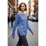 PayBuy Kadın Oversize Kayık Yaka Ince Triko Kazak Günlük Kombinler Için Şık ve Rahat Bir Seçim Kaliteli - Indigo