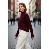 PayBuy Kadın Oversize Kesim Dik Yaka Reglan Kol Düz Gri Triko Kazak Kışlık Günlük Giyim Için Ideal Seçim - Bordo