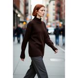 PayBuy Kadın Oversize Kesim Dik Yaka Reglan Kol Düz Gri Triko Kazak Kışlık Günlük Giyim Için Ideal Seçim - Kahverengi