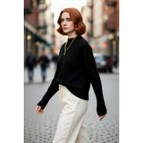 PayBuy Kadın Oversize Kesim Dik Yaka Reglan Kol Düz Gri Triko Kazak Kışlık Günlük Giyim Için Ideal Seçim - Siyah