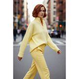 PayBuy Kadın Oversize Kesim Düşük Kol Dik Yaka Fitilli Triko Kazak Kışlık Rahat ve Şık Günlük Kombinler - Sarı - XS