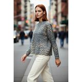 PayBuy Kadın Oversize Leopar Desenli Bisiklet Yaka Düşük Kollu Akrilik Polyester Triko Kazak Rahat Şıklık - Siyah