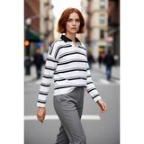 PayBuy Kadın Oversize Polo Yaka Çizgili Triko Kazak Düşük Kol Rahat Kesim Günlük Şıklık Için Ideal - Siyah