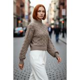 PayBuy Kadın Oversize Saç Örgü Dik Yaka Triko Crop Kazak Kış Günleri Için Konforlu ve Şık Tasarım - Vizon