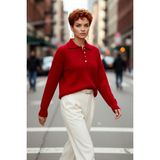 PayBuy Kadın Oversize Saç Örgü Polo Yaka Triko Kazak Düşük Uzun Kollu Kışlık Rahat Basic Şıklık Kaliteli - Kırmızı - XL