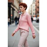 PayBuy Kadın Oversize Saç Örgü Polo Yaka Triko Kazak Düşük Uzun Kollu Kışlık Rahat Basic Şıklık Kaliteli - Pembe