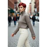 PayBuy Kadın Oversize Super Crop Balıkçı Yaka Uzun Kollu Akrilik Triko Kazak Kışlık Günlük Şıklık - Kahverengi