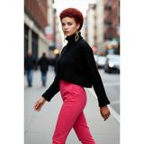PayBuy Kadın Oversize Super Crop Balıkçı Yaka Uzun Kollu Akrilik Triko Kazak Kışlık Günlük Şıklık - Siyah