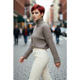 PayBuy Kadın Oversize Super Crop Balıkçı Yaka Uzun Kollu Akrilik Triko Kazak Kışlık Günlük Şıklık