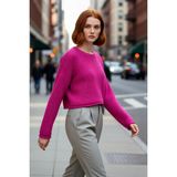 PayBuy Kadın Oversize Super Crop Bisiklet Yaka Akrilik Triko Kazak Kış Günleri Için Ideal Uzun Kollu Model - Fuşya