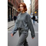 PayBuy Kadın Oversize Triko Crop Kazak Düşük Kollu Akıtma Detaylı Yumuşak Dokusuyla Modern Şıklık Sunar - Antrasit