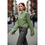 PayBuy Kadın Oversize Triko Crop Kazak Düşük Kollu Akıtma Detaylı Yumuşak Dokusuyla Modern Şıklık Sunar - Haki