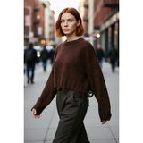 PayBuy Kadın Oversize Triko Crop Kazak Düşük Kollu Akıtma Detaylı Yumuşak Dokusuyla Modern Şıklık Sunar - Kahverengi - XS