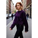PayBuy Kadın Oversize Triko Crop Kazak Düşük Kollu Akıtma Detaylı Yumuşak Dokusuyla Modern Şıklık Sunar - Mor
