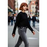 PayBuy Kadın Oversize Triko Crop Kazak Düşük Kollu Akıtma Detaylı Yumuşak Dokusuyla Modern Şıklık Sunar - Siyah
