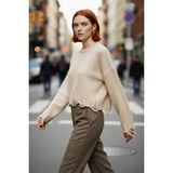 PayBuy Kadın Oversize Triko Crop Kazak Düşük Kollu Akıtma Detaylı Yumuşak Dokusuyla Modern Şıklık Sunar - Taş