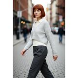 PayBuy Kadın Oversize V Yaka Uzun Kollu Düz Triko Kazak Günlük Şıklık İçin İdeal Kışlık Seçim Kaliteli