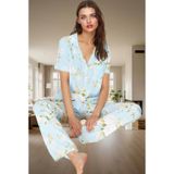 PayBuy Kadın Pamuklu Çiçek Desenli Pijama Takımı Rahat Kalıp Uzun Paça Modern Stil Kaliteli İşçilik