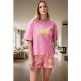 PayBuy Kadın Pamuklu Kısa Kollu Pijama Takımı Limon Baskılı Yazlık Rahat Ve Şık Zarif Tasarım