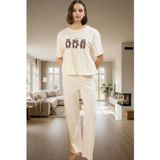 PayBuy Kadın Pamuklu Rahat Baskılı Pijama Takımı Kısa Kollu Tişört Pantolon Kullanım Ve Şık