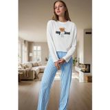 PayBuy Kadın Pamuklu Uzun Kollu Çizgili Pijama Takımı Rahat Ev Giyim Seti Modern Stil Kullanım