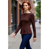 PayBuy Kadın Peplum Kesim Kayık Yaka Uzun Kollu Örme Bluz Kaliteli Şık Rahat Modern Zarif Günlük