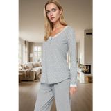 PayBuy Kadın Puantiyeli Dantelli Pijama Takımı Rahat Pamuklu Örme Kışlık Şık Görünüm Dayanıklı Malzeme