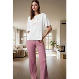 PayBuy Kadın Rahat Pamuklu Pijama Takımı Kurdele Baskılı Örme Kumaş Modern Stil Seçkin Malzeme