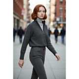 PayBuy Kadın Regular Fit Crop Dik Yaka Fermuarlı Selanik Örgü Akrilik Triko Kazak Kışlık Kombinlerin - Antrasit