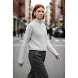 PayBuy Kadın Regular Fit Crop Dik Yaka Fermuarlı Selanik Örgü Akrilik Triko Kazak Kışlık Kombinlerin - Gri