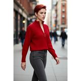 PayBuy Kadın Regular Fit Crop Dik Yaka Fermuarlı Selanik Örgü Akrilik Triko Kazak Kışlık Kombinlerin - Kırmızı