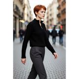 PayBuy Kadın Regular Fit Crop Dik Yaka Fermuarlı Selanik Örgü Akrilik Triko Kazak Kışlık Kombinlerin - Siyah