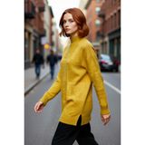 PayBuy Kadın Regular Kalıp Dik Yaka Geometrik Desenli Uzun Kol Triko Tunik Kazak Soğuk Havalar Için Şık ve - Yağ Yeşili - XL