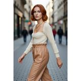 PayBuy Kadın Regular Kalıp Uzun Kollu Crop Kahverengi Kalp Yaka Fitilli Akrilik Triko Kazak Günlük Şıklık - Taş