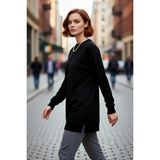 PayBuy Kadın Relaxed Kalıp Akrilik Triko Tunik Kazak Bisiklet Yaka Düşük Kol Düz Desenli Yırtmaçlı Ince - Siyah
