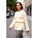 PayBuy Kadın Relaxed Kalıp Beli Kuşaklı Bisiklet Yaka Uzun Düz Fitilli Triko Kazak Günlük Kullanım Için - Ekru - 5XL