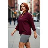 PayBuy Kadın Relaxed Kalıp Polo Yaka Fermuar Detaylı Düşük Kollu Truvakar Triko Kazak Büyük Beden Rahat - Koyu Vişne - 4XL