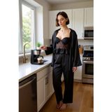 PayBuy Kadın Saten Dokuma Pijama Takımı Üçlü Set Fonksiyonel Dayanıklı Kaliteli Konforlu Estetik Şık