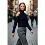 PayBuy Kadın Simli Dik Yaka Reglan Kol Regular Kesim Triko Omuz Açık Detaylı Şık Kışlık Kazak Kaliteli